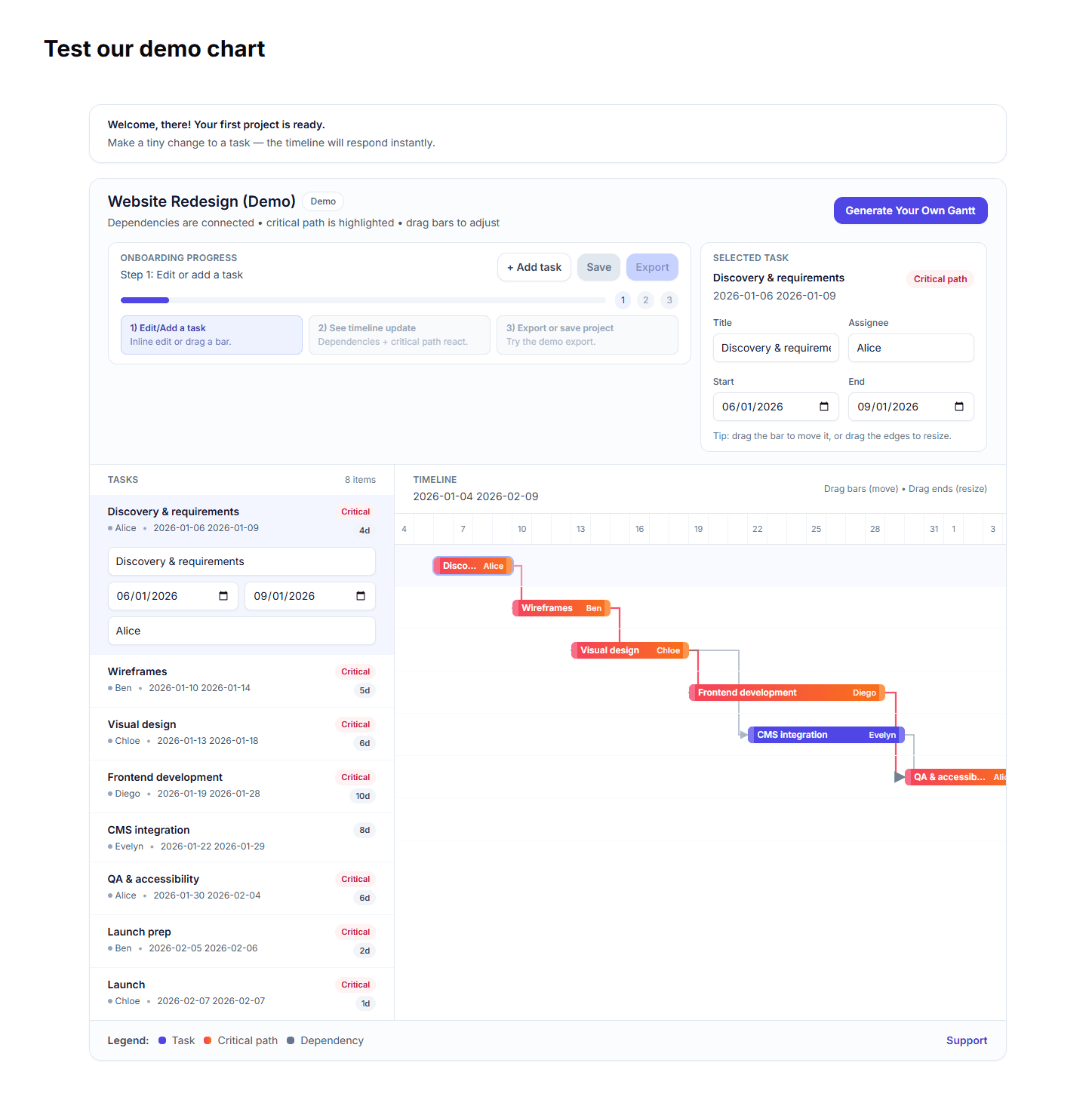 Gantt chart preview